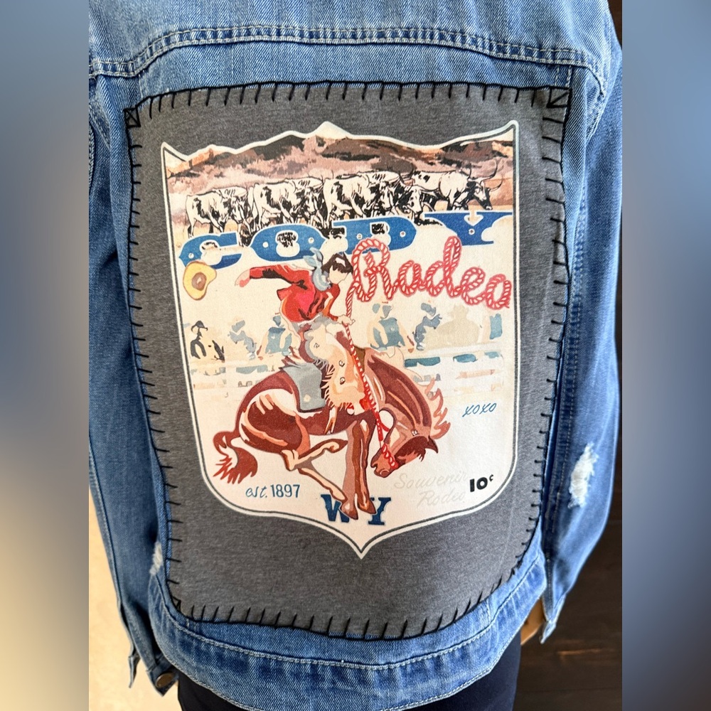 Upcycled Cisono Rodeo Distessed Denim Jacket Size M - Picture 3 of 5